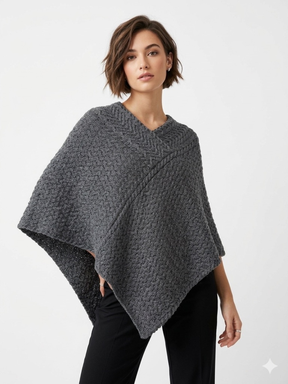 Irelands Eye 100% Wool Knit Poncho Heritage Cottagecore Cable Knit Sweater